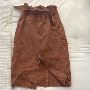 Free People Rust-Toned Paperbag Waist Midi Skirt with Tie